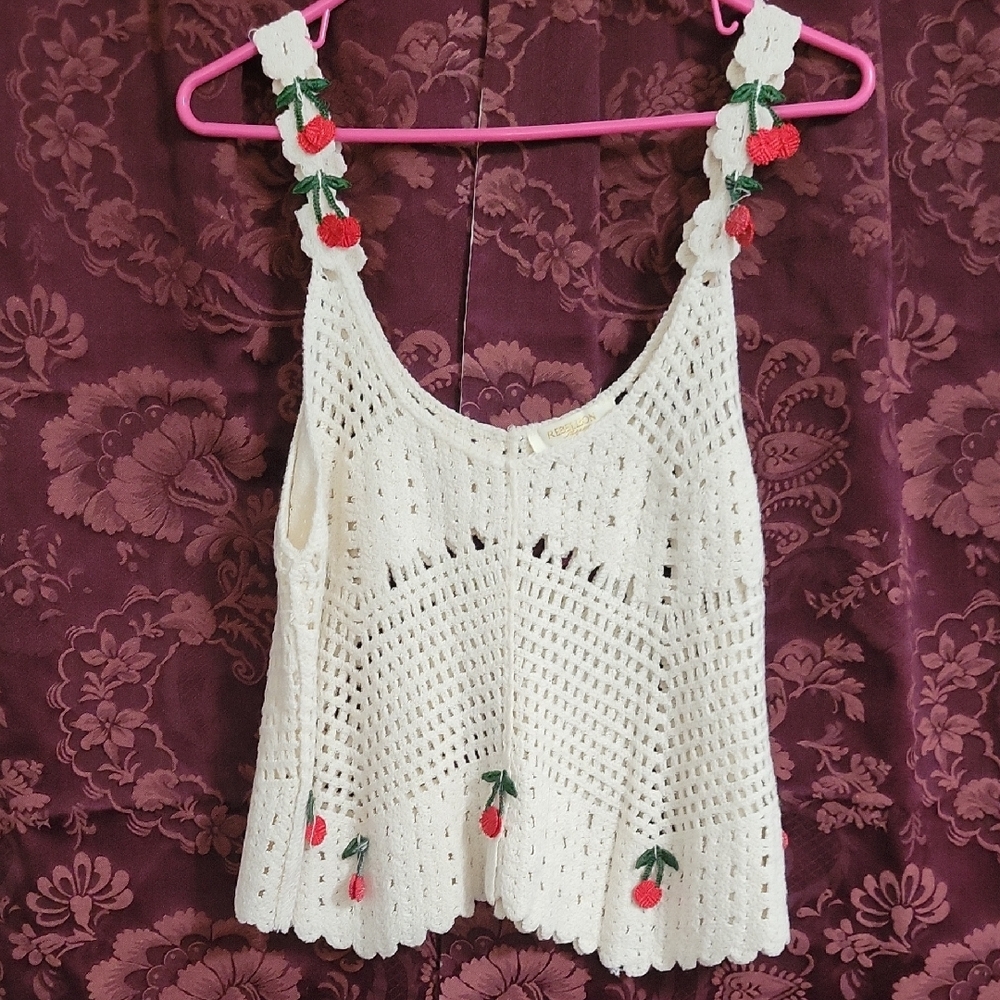 Rebellion Cream Cropped Embellished Tank Top